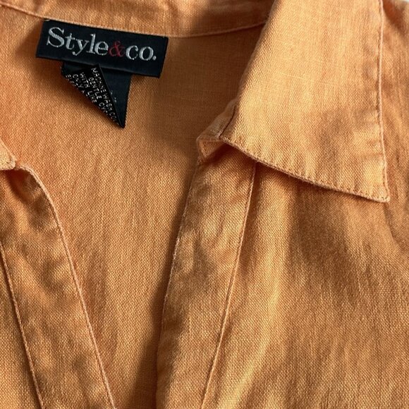 Style&Co Linen Button Up Womens 12 Orange Kimono‎ Sleeve Casual Lagenlook READ - Picture 6 of 11